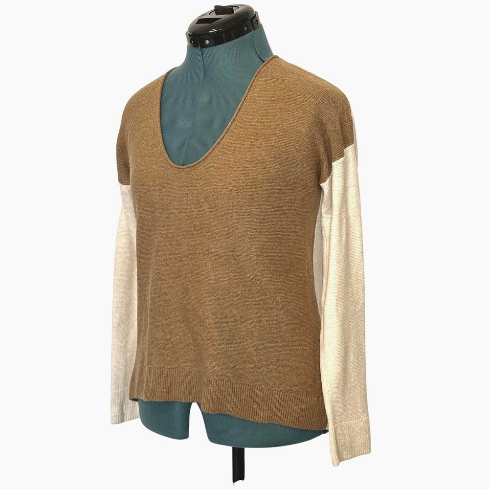 Madewell Sweater V-Neck Colorblock Merino Alpaca Blend S Brown Cream Minimalist